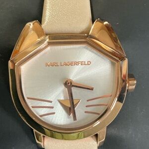 Karl Lagerfeld Women's Gold-Tone Watch with Beige Strap and Champagne Dial
